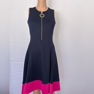 DKNY Navy Dress with Pink Hem and Gold Zipper
